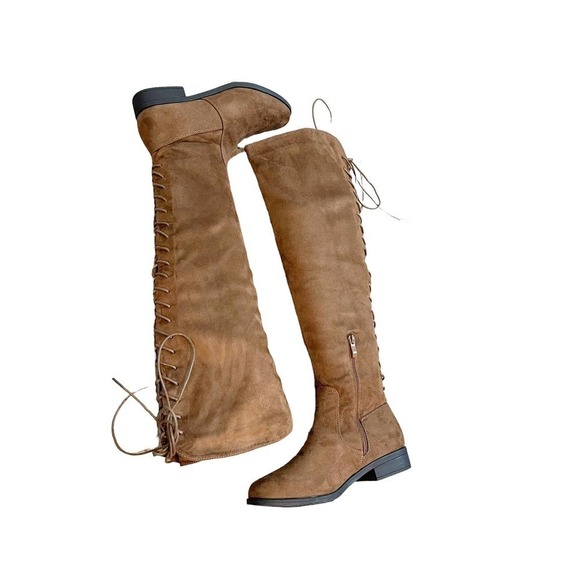 French Connection Jasper Lace-up Over The Knee Boots Brown Women's Size 6.5 - Picture 3 of 10